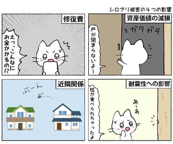 シロアリ被害の4つの影響